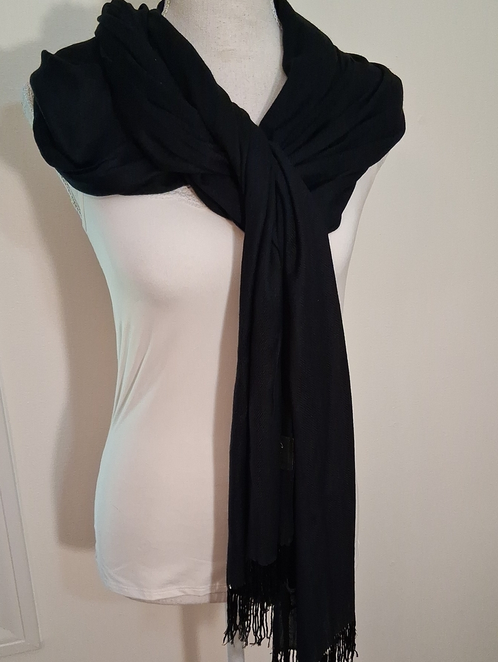 Cejon Black Beaded Fringe Wrap Scarf